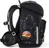 A black backpack with a lightning bolt pattern and a circular graphic on the front. Náhled obrázku produktu