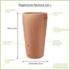 A diagram showing a terracotta rain barrel with labels indicating its features and dimensions. Podgląd zdjęcia produktu