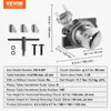 A product shot of a rotary table with accompanying accessories and a detailed specification table. Produktbild-Vorschau