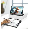 A tablet case with a tablet inside, showing a person using a stylus on the tablet screen. Produktbild-Vorschau