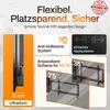 Marketing image for a TV wall mount, showcasing its features and compatibility. Voir les images du produit