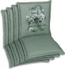 A stack of green chair cushions with a floral design on the top cushion. Produktbild-Vorschau