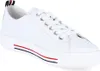 A white sneaker with red, blue, and black stripe accents on the sole and heel tab. Produktbild-Vorschau