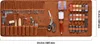 A flat lay of a leatherworking tool kit laid out in a brown canvas roll-up case. Produktbild-Vorschau