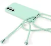 A mint green phone case with a light green lanyard attached, shown on a white background. Produktbild-Vorschau