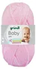 A ball of pink yarn with a label showing a baby and product information. Produktbild-Vorschau