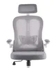 A front view of a gray ergonomic office chair with a headrest, set against a white background. Voir les images du produit