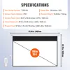A diagram showing the specifications and dimensions of an electric projector screen. Voir les images du produit