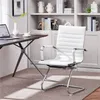 A modern home office setup with a white executive chair and a dark wood desk. Produktbild-Vorschau