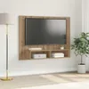 A wall-mounted TV stand with shelves, displaying a TV, books, and decorative items, next to a floor lamp and a potted plant. Anteprima dell’immagine prodotto
