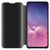 A black flip case for a Samsung Galaxy S10e is shown open, revealing the phone screen. Náhled obrázku produktu