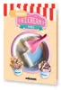 A marketing image for a rolling ice cream grill, showing the product in action with finished ice cream rolls and cups. Podgląd zdjęcia produktu