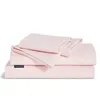 A stack of folded pink bedding items, including a duvet cover and pillowcase, is presented against a white background. Produktbild-Vorschau