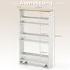 A white and natural wood narrow shelving unit with dimensions indicated by measurement lines and text. Voir les images du produit