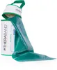 A green Theraband exercise band is partially pulled out of its cylindrical packaging, which is white with green trim and green text. Produktbild-Vorschau