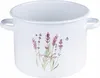 A white enamel pot with a lavender design and the word 'lavender' written on it. Podgląd zdjęcia produktu