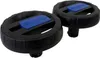 Two black wheels with blue inserts, likely for a vacuum cleaner, are shown against a white background. Produktbild-Vorschau