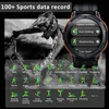 A smartwatch is shown with various sports icons and text highlighting its features, set against a dynamic background of a cyclist. Produktbild-Vorschau