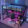 Lit mezzanine 90x200 cm avec éclairage LED, bureau, Voir les images du produit 6
