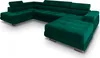 A large, sectional, deep green velvet sofa shown from a slight angle against a white background. Produktbild-Vorschau