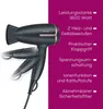 A hairdryer with its features listed next to it. Podgląd zdjęcia produktu