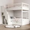 A white bunk bed with stairs and storage drawers in a room. Náhled obrázku produktu