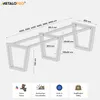 A 3D rendering of metal table legs with dimensions and feature icons at the bottom. Produktbild-Vorschau
