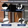 A black awning is installed above a wooden door, with close-up insets highlighting its features. Anteprima dell’immagine prodotto