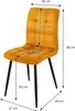 A mustard yellow velvet dining chair with black legs, shown with dimensions indicated by measurement lines and text. Náhled obrázku produktu