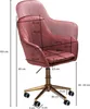 A pink velvet office chair with dimensions indicated by lines and text. Produktbild-Vorschau