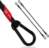 A close-up shot of a black bungee cord with a red tag and a carabiner clip. Produktbild-Vorschau