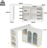 Diagrams showing the dimensions of a white modular furniture unit, likely a desk or sideboard. Produktbild-Vorschau