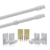 A set of white cafe curtain rods and mounting hardware, including adjustable rods, brackets, and screws, laid out on a white background. Anteprima dell’immagine prodotto
