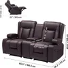 A diagram showing the dimensions of a brown loveseat sofa with recliners. Podgląd zdjęcia produktu