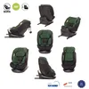 A collage of a car seat from different angles, with informational icons and certifications. Produktbild-Vorschau