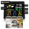A digital weather station displaying various weather information and sensor readings, with accompanying images of sensor locations. Podgląd zdjęcia produktu