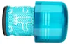 A close-up, side view of a blue vacuum cleaner filter and housing. Produktbild-Vorschau