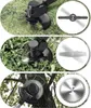 A collage showing a cordless trimmer with different attachments for grass, weeds, and branches. Produktbild-Vorschau