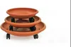 3er Set Blumentöpfe mit Rollen, terracotta, Untersetzer, Produktbild-Vorschau 1