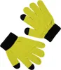 A pair of yellow knitted gloves with black cuffs and fingertips, shown against a white background. Podgląd zdjęcia produktu