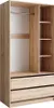 An open wardrobe showing its internal compartments and drawers. Podgląd zdjęcia produktu
