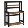 A three-tiered shelf unit with a vintage brown wood grain finish and black metal frame, shown against a white background. Produktbild-Vorschau