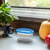 A dehumidifier sits on a windowsill next to a potted plant and some produce. Voir les images du produit