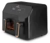 A black dual air fryer with rose gold handles and a digital display on a white background. Podgląd zdjęcia produktu