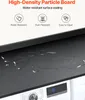 A close-up view of a water-resistant surface coating on a particle board, with water droplets on it, and a washing machine control panel visible below. Náhled obrázku produktu
