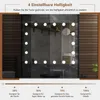 A well-lit bathroom vanity mirror with LED lights, showing different brightness settings. Voir les images du produit