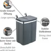 A dark gray trash can with a lid, shown with callouts highlighting its features. Anteprima dell’immagine prodotto