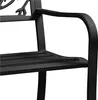 A close-up view of the armrest and seat of a black metal garden bench. Produktbild-Vorschau