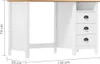 A white desk with a wooden top and three drawers on the right side, with dimensions indicated. Produktbild-Vorschau