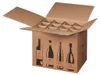 An open cardboard box designed for shipping wine bottles, with internal dividers and illustrations of wine bottles on the exterior. Produktbild-Vorschau